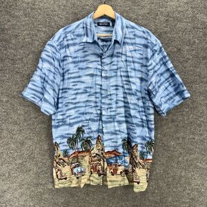 Puritan Shirt Men M Medium Blue Striped Button Up Collared Short Sleeve Rayon